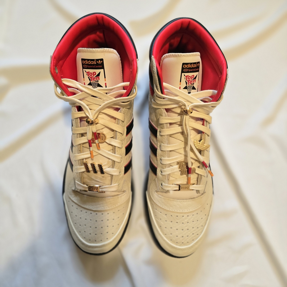 Adidas x ESPN Top Ten Hi Top sneaker in Beige/Black/Red Sz 13 - Picture 7 of 16